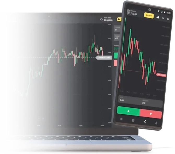 Binomo trading platform on laptop and phone